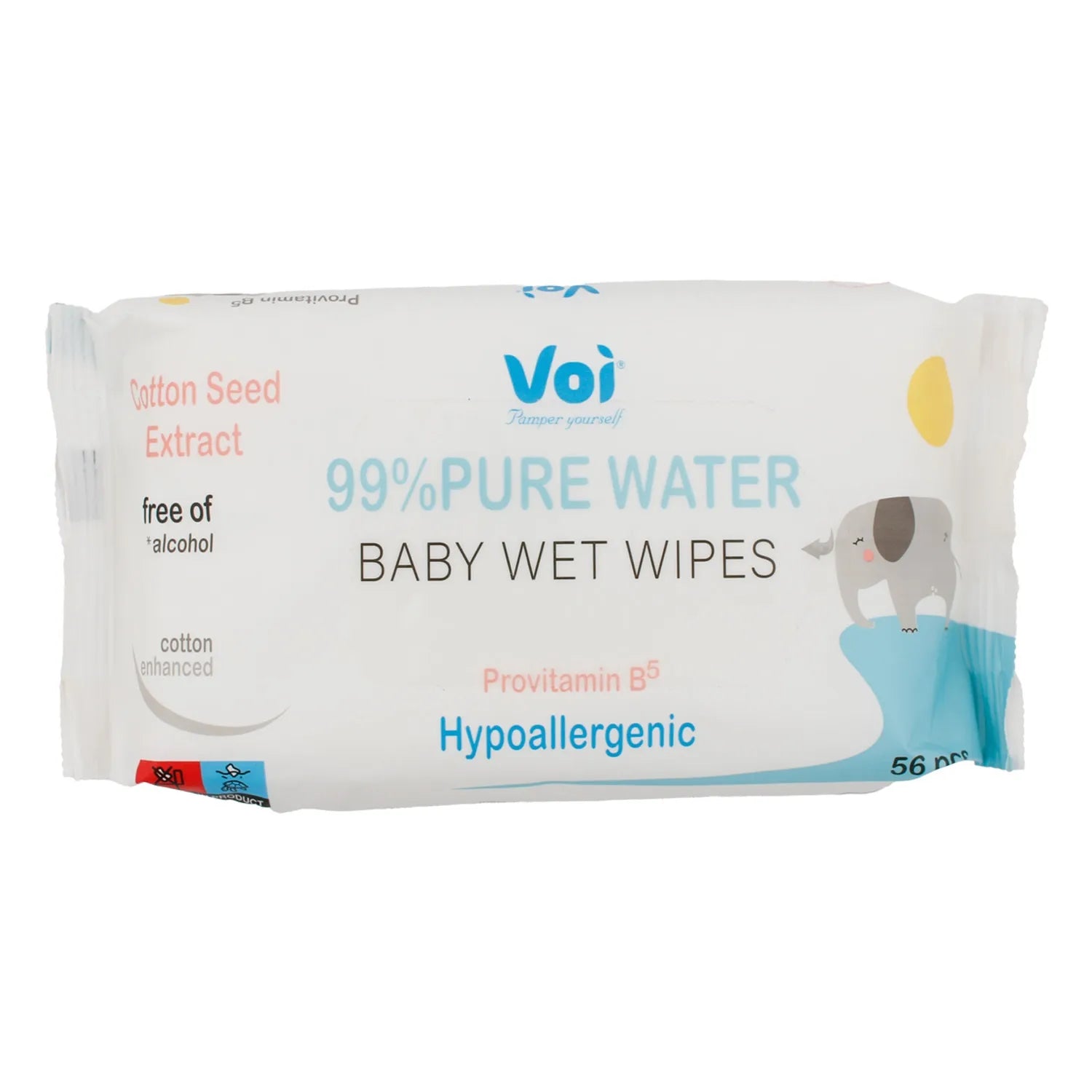 Voi 99% Water Baby Wipes Rubber - 8*3*56 Pcs